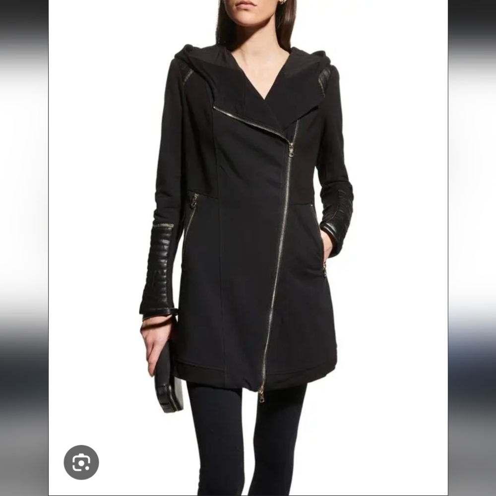 Blanc Noir Navy And Black Jacket with Gold Accents And Hoodie